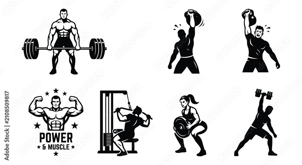 Fototapeta premium Weightlifting Set Vector Illustration Black And White Athletic Equipment