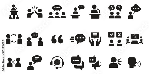 Obraz na plátne Set of communication and business meeting icons Vector