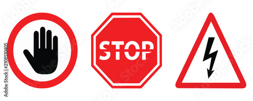 Cuadro en lienzo Traffic Signs Including Stop Sign, No Entry Symbol, and High Voltage Warning Sig
