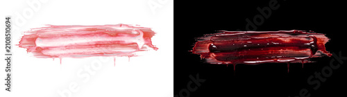 Cuadro en lienzo Blood smear dripping downward with dark red streaks and textured brush like patt