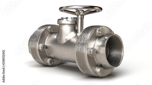 Industrial metal valve with handle isolated on white background