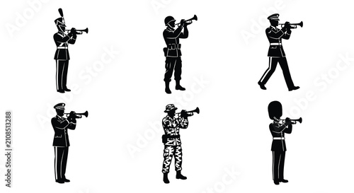 Foto Trumpet Player Silhouettes Black Vector Illustration On White Background
