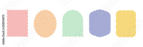 Set of Scallop Colorful Zigzag Wavy frame Shapes. Curvy Circle, Oval, Rectangle Shape Form Label, Sticker Illustration Design Isolated on White Background