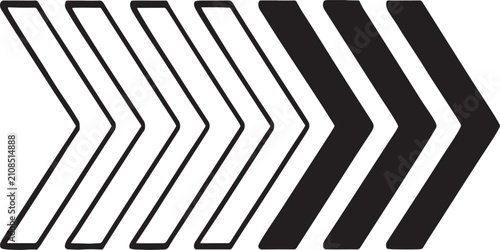Foto Chevron arrow graphic moving forward with decreasing thickness and filling in wh