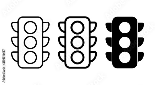 Traffic Light Icons Set, Signal Control, Road Safety Symbols, Urban Navigation, Vector Graphics