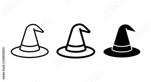 Witch Hat Icons, Magic Costume Accessories, Halloween Party Symbols, Vector Graphics Set