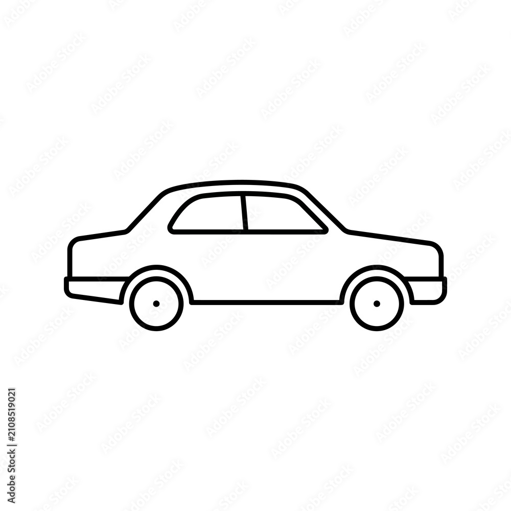 Fototapeta premium Sleek sedan car side view outline icon on transparent background.