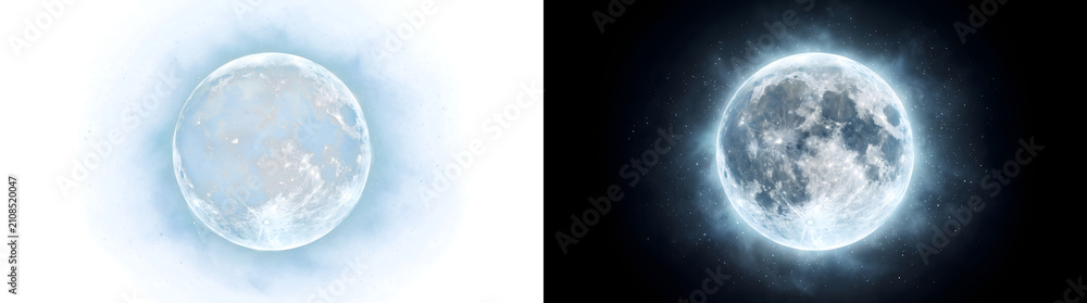 Obraz premium Moon creates a realistic glowing full moon with PNG, Transparent and Black Background Versions for mystical night scene designs