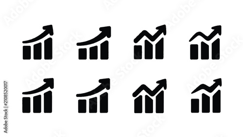 A Collection of Minimalist Bar Chart Graph Icons Representing Financial Growth and Business Progress Trends