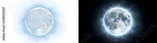 Quadro su tela Moon creates a realistic glowing full moon with PNG, Transparent and Black Backg