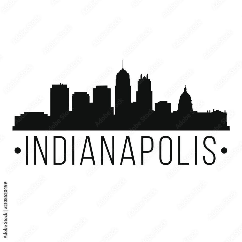 Fototapeta premium Indianapolis Skyline Silhouette With Text On White Background