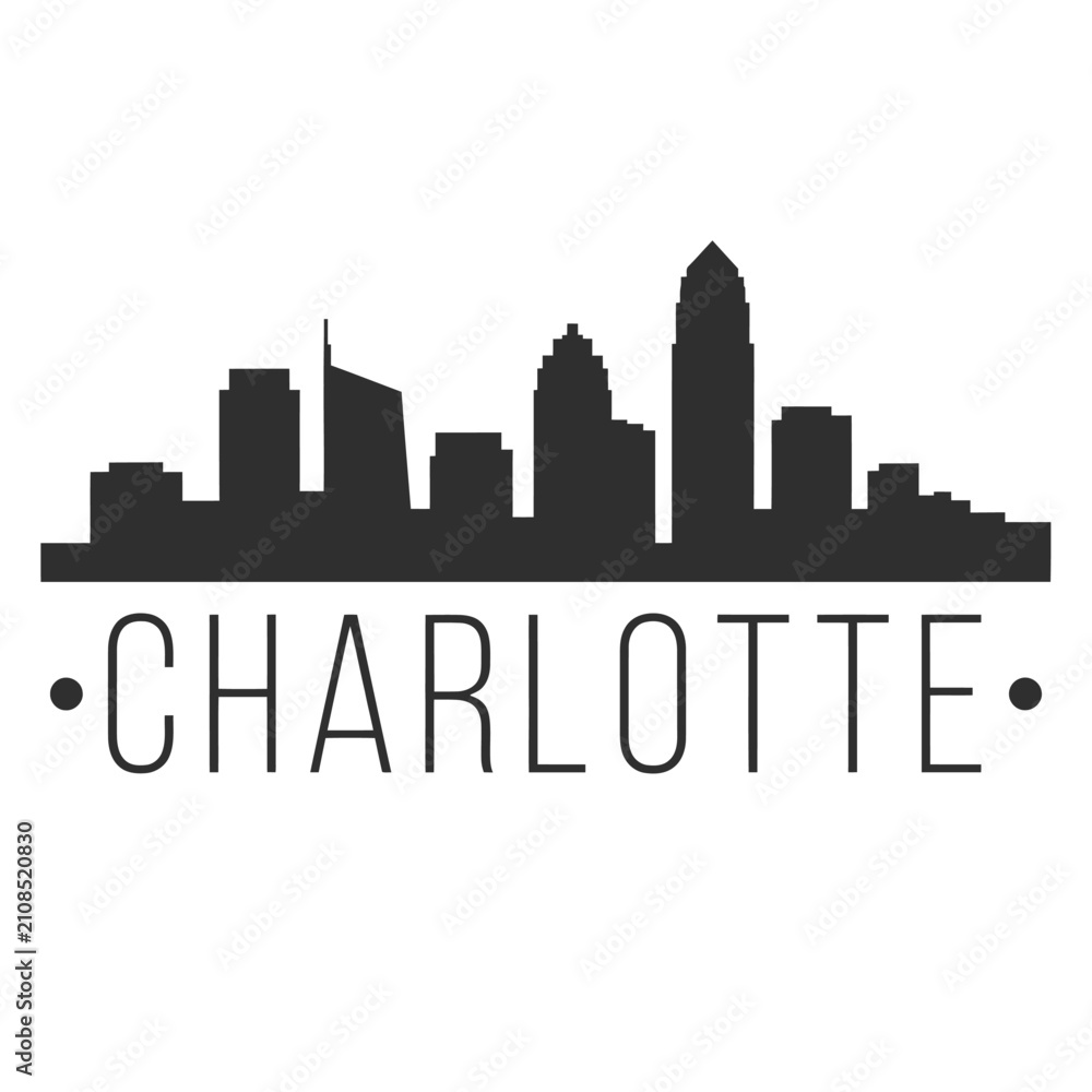 Obraz premium Charlotte Skyline Silhouette With Typography Black On White Background