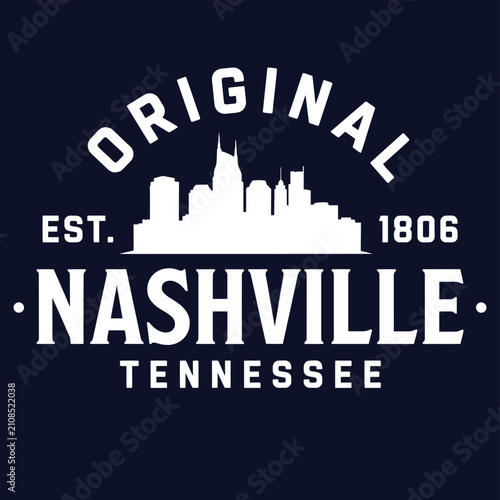 Nashville Skyline Silhouette With Text Vintage Style Graphic