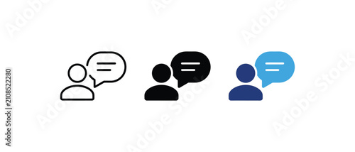 User speech bubble icon, person talking symbol, customer support message sign, online chat communication graphic. Vector illustration
