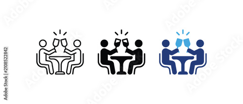 People toast icon, restaurant dining symbol, cheers glass date sign, celebration drinks graphic. Vector illustration