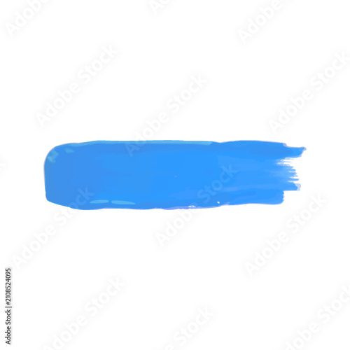 Blue paint brush stroke, realistic horizontal oil or acrylic paint stripe, textured dye artistic 3d vector illustration