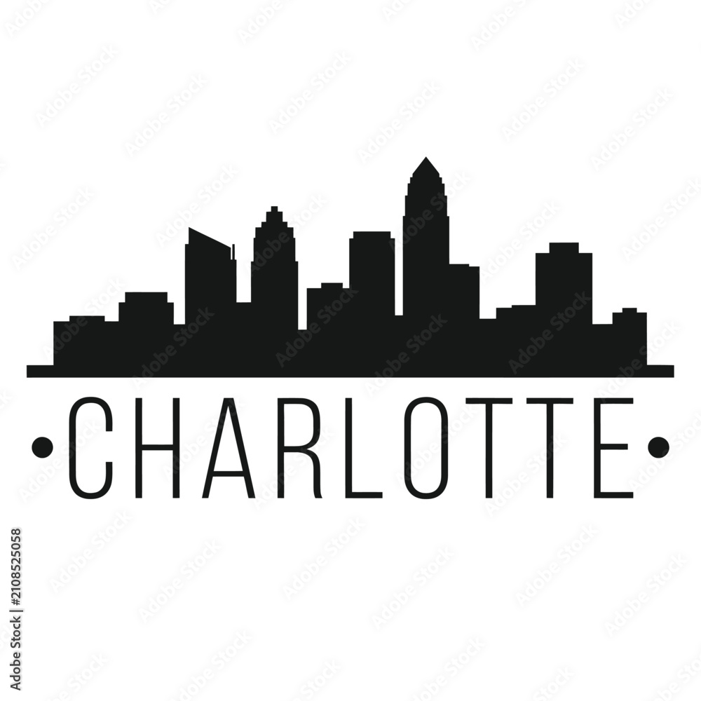 Obraz premium Charlotte Skyline Silhouette With City Name Black On White Background