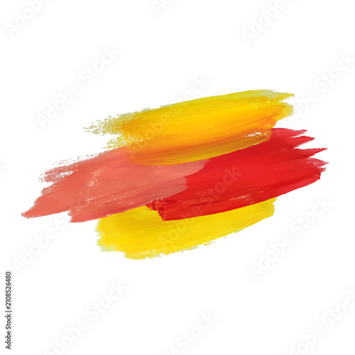 Colorful paint brush strokes, vector realistic oil acrylic paint pink, red and yellow stripes watercolor art design