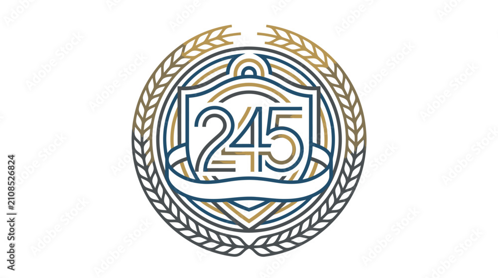 Fototapeta premium Shield shaped 245 years anniversary heraldic crest.