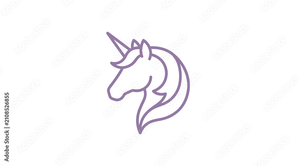 Naklejka premium Purple unicorn head profile line art