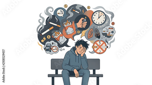 Man sitting on bench with thoughts of smoking and addiction.