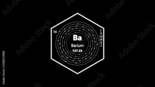 Fotografía Barium chemical symbol, ba, with atomic number 56 and electron shell diagram ins