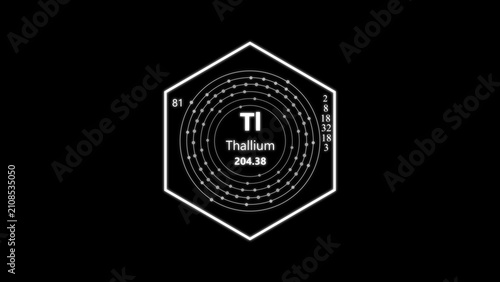 фотографія Thallium symbol with atomic structure, electron shell diagram, and atomic mass i