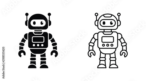 Bild auf Leinwand Robot Silhouette Icons Black And White Line Art Illustration