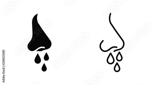Schilderij op canvas Crying nose silhouette with teardrops black and white line art