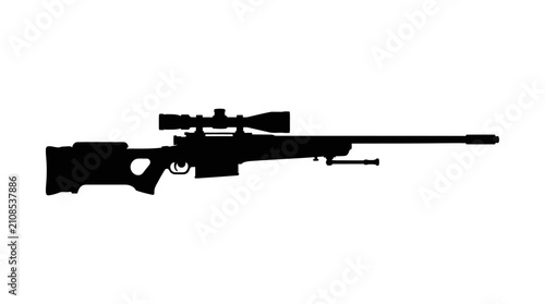 Sniper Rifle Silhouette Against White Background Black Monochrome Design
