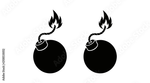 Obraz na płótnie Dynamite Sticks With Burning Wicks Black Silhouette On White Background