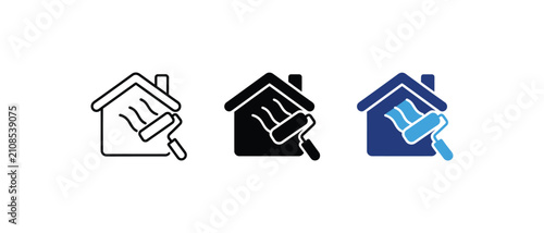 House painting icon, paint roller home renovation symbol, wall painter sign, decor service graphic. Vector illustration