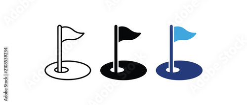 Fotografie Golf flag icon, golf hole pin symbol, sports equipment sign, game target graphic