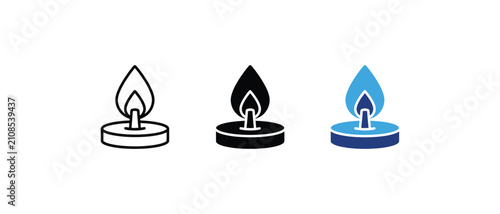 Photos Candle icon, tealight flame symbol, spa relaxation sign, memorial light wax graphic