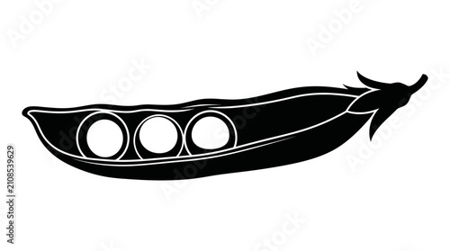 Obraz na płótnie Pea pod with three peas black silhouette on white background