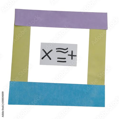 Yellow square icon with black x and purple border