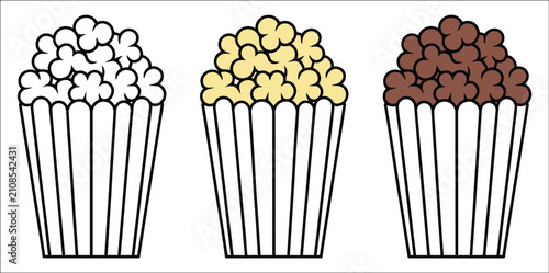 Obraz na płótnie Popcorn bucket vector icon collection featuring cinema snack symbols, movie thea