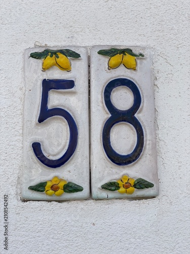 Ceramic tiles that say number 58