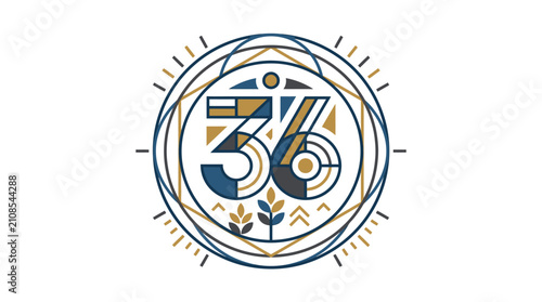 Fotografie Circular geometric logo design featuring number thirty six.