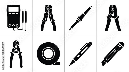 Fotografía Electrician and wiring tools icon set featuring multimeter wire stripper solderi