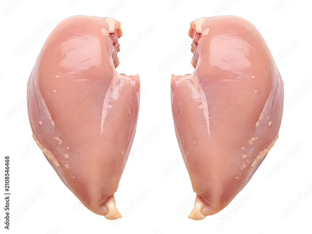 Fototapeta premium Two raw fresh chicken breast fillets ready for cooking isolated on transparent background