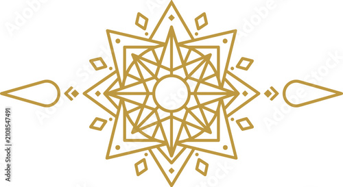 Tableau sur toile Gold geometric star mandala symmetrical linear design.