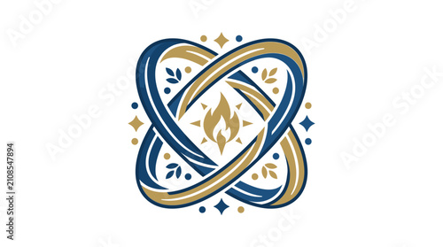 Cuadro en lienzo Dynamic flame emblem with intertwined orbital rings
