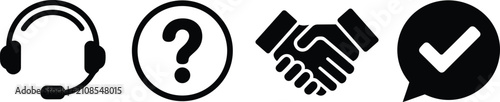 Foto Customer service icons featuring headset, question mark, handshake and check for