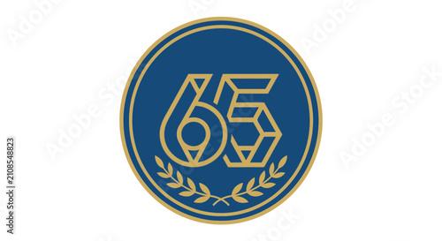 Foto Sixty five years anniversary gold and blue circle logo.