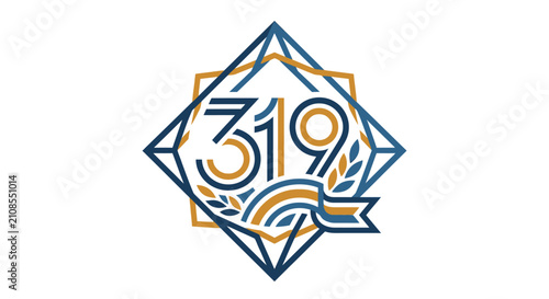 Konstfotografi Diamond frame emblem with number 319 and ribbon.