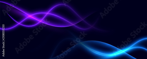 Abstract background with glowing blue and purple wave lines