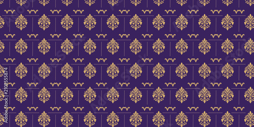 Foto Luxury Gold Ornamental Seamless Pattern on Royal Purple Background