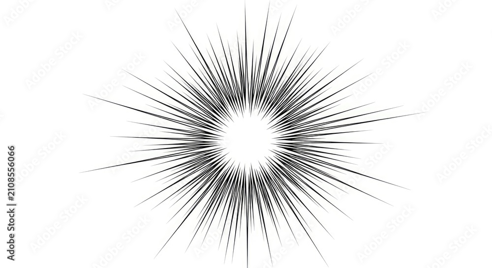 Obraz premium Black and White Manga Speed Lines Background, Radial Explosion Burst Effect for Comic and Anime Style Graphics