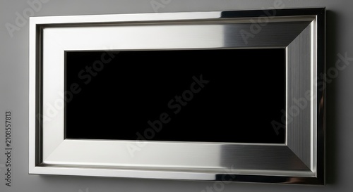 Modern Brushed Silver Metal Picture Frame Mockup with Blank Black Center for Design Display